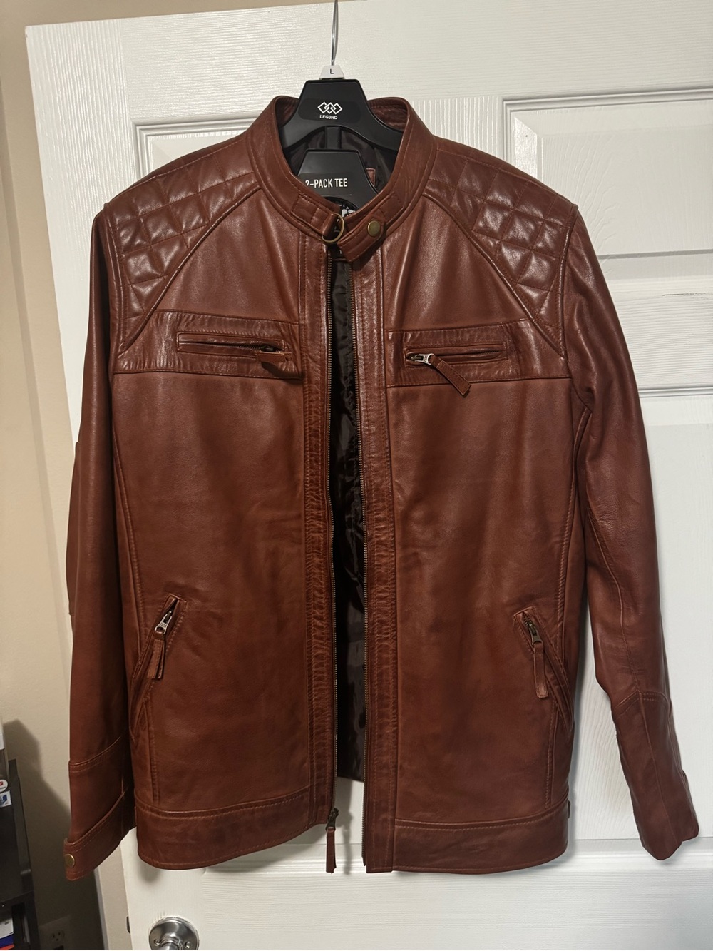 Brown Leather Moto Jacket - XL Tall